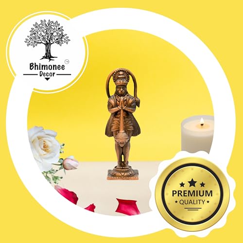 Bhimonee Decor Handmade Copper Hanuman Idol | 2.5 Inches | 40g | Patina Antique Finish | Bajrangbali Murti for Puja & Home Décor - Image 2