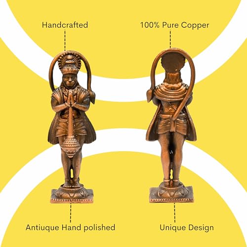 Bhimonee Decor Handmade Copper Hanuman Idol | 2.5 Inches | 40g | Patina Antique Finish | Bajrangbali Murti for Puja & Home Décor - Image 4