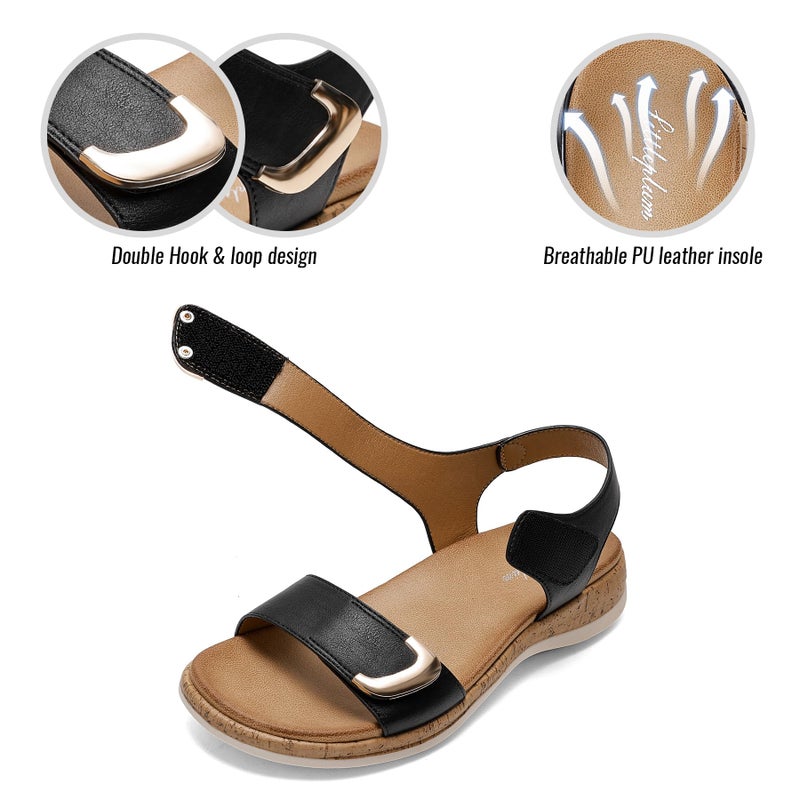 Littleplum Womens Sandals Arch Support Adjustable Comfy Flat Sandals for Women Summer Walking Shoes for Beach,Travel Black Size 8.5 - Image 5