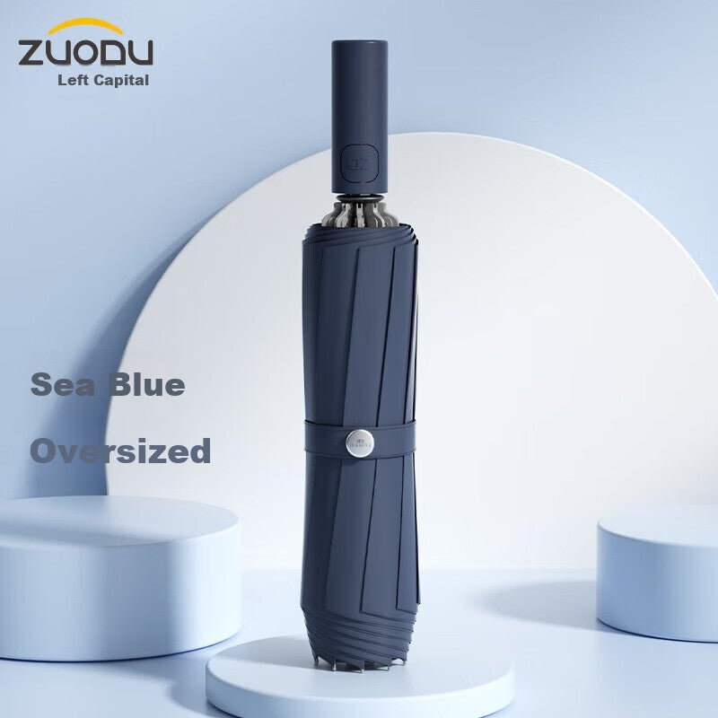 JD Jing Zao ZUODU Fully Automatic Umbrella, Reverse Umbrella, Enlarged And Thickened, Durable Windproof Umbrella, Foldable Umbrella for Men, Simple Umbrella for Women, Double-Person Umbrella - Image 1