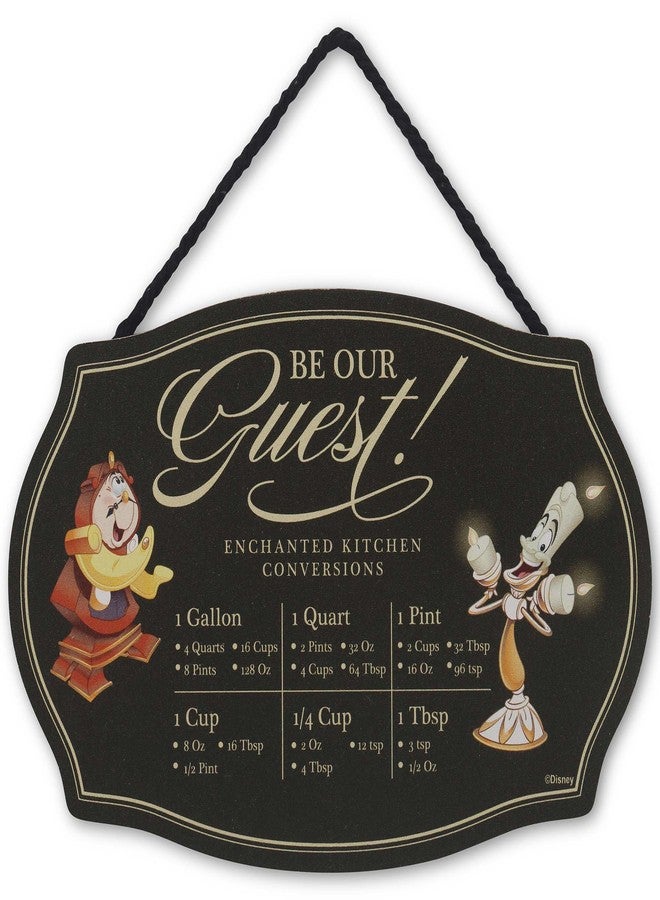 Open Road Brands Disney Beauty and the Beast Be Our Guest Kitchen Hanging Wood Measuring Sign - Cute Lumiere and Cogsworth Kitchen Conversion Chart - Image 1