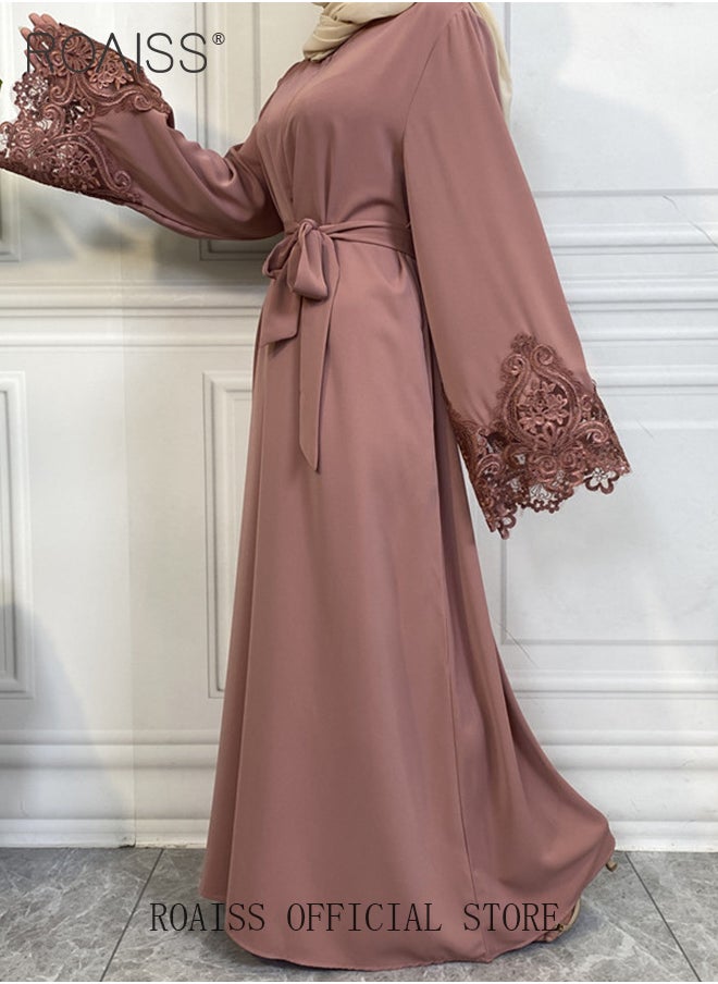 Abaya Style Robe with Solid Color Design Cuffs Lace Elements Belt Waist Design Women Daily Casual All Match Long Skirt Commuter Long Skirt - pzsku/Z1BB077FB7F32D09E140CZ/45/_/1704943977/c3b235fe-6aec-43fc-b4d9-e64b3692b162