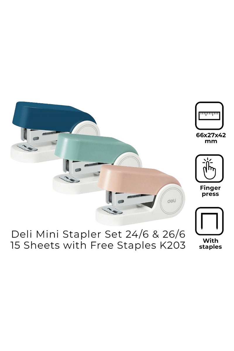 Deli Mini Stapler Set K203, 24/6 & 26/6 staple size, include 830pcs staples packet. - Image 4