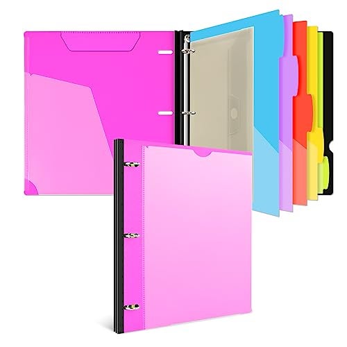 INFUN 1 Inch 3-Ring Telescoping Project Organizer Binder,13 Pocket , Customizable Front Cover, 5 Colors Pocket Divider and Plastic Binder Pocket，225 Sheet Capacity-Pink - Image 1
