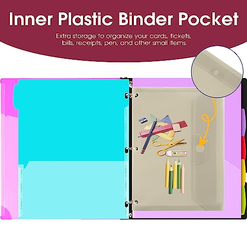 INFUN 1 Inch 3-Ring Telescoping Project Organizer Binder,13 Pocket , Customizable Front Cover, 5 Colors Pocket Divider and Plastic Binder Pocket，225 Sheet Capacity-Pink - Image 5