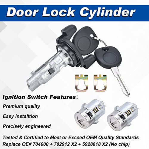 Dngbymx Ignition Switch Lock Cylinder with Pair Front Door Lock Cylinder Compatible with 1999 2000 Chevy Silverado Tahoe Suburban GMC Sierra Replace OE# 704600 + 702912 X2 + 598007 X2 (No chip) - Image 3