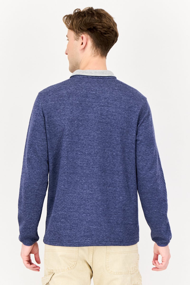 Chaps Men High Neck Heather Long Sleeve Sweatshirt, Slate Blue - Image 3