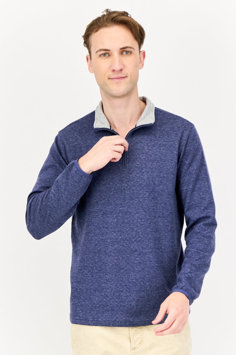 Chaps Men High Neck Heather Long Sleeve Sweatshirt, Slate Blue - Image 1