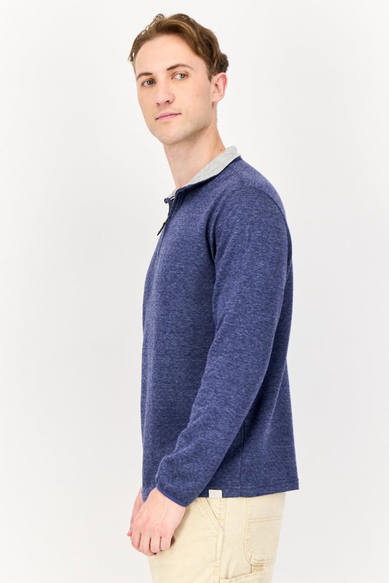 Chaps Men High Neck Heather Long Sleeve Sweatshirt, Slate Blue - Image 2
