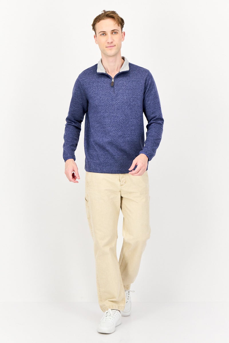 Chaps Men High Neck Heather Long Sleeve Sweatshirt, Slate Blue - Image 4