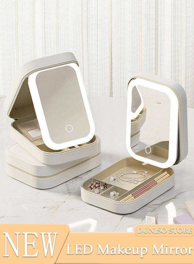 DUNISO Travel Makeup Bag with LED Mirror, USB Rechargeable LED Mirror Cosmetic Makeup Bag,Travel Makeup Case with Led Mirror, Portable Makeup Box with Mirror and Light - Image 1