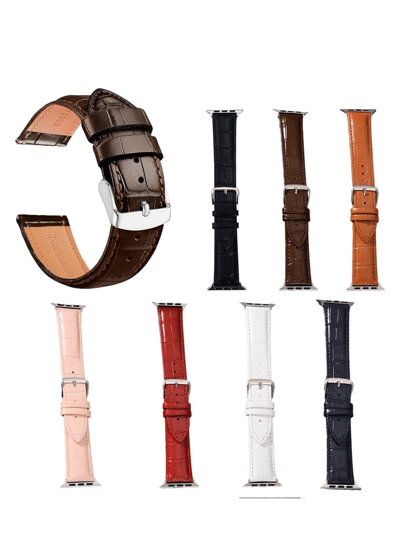 Adando Applicable to Apple Watch Strap Genuine Leather Watch Strap for iwatch234567SE Genuine Leather Crocodile Pattern Watch Strap Leather Replacement Watch Band for 38/40/41MM 7pack - Image 1