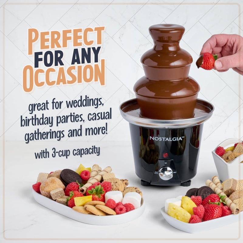 Nostalgia 3 Tier Electric Chocolate Fondue Fountain Machine for Parties - Melts Cheese, Queso, Candy, and Liqueur - Dip Strawberries, Apple Wedges, Vegetables, and More - 24-Ounce - Black, Small - Image 4