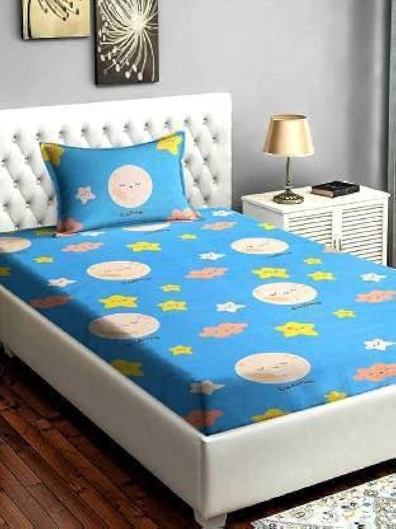 TIB Kids 130 GSM Polycotton Printed Single Bedsheet with Pillow Cover (60X90 Inch, Sky Blue) - Image 2