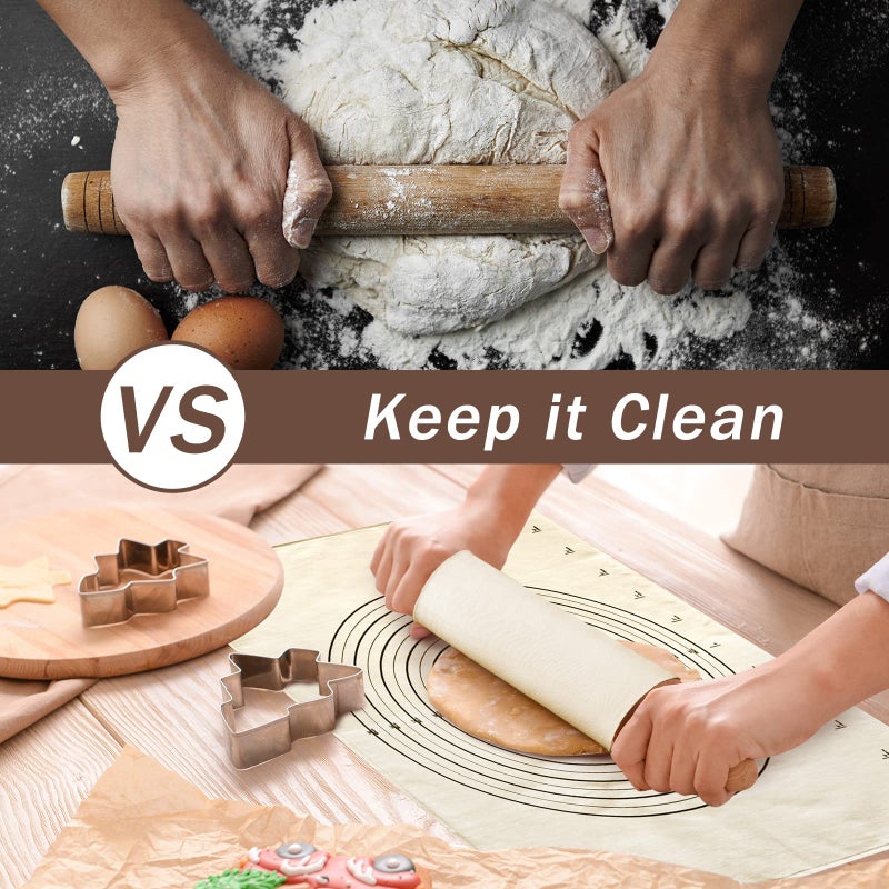 Tessco 6 Pieces Pastry Cloth and Rolling Pin Cover Set Includes 2 Pcs 25 x 20 Inch Large Cotton Pastry Mat 4 Pcs 14 x 2.5 Inch Rolling Pin Cover Sleeves for Dough Bread Pie Baking Kitchen Supplies - Image 4