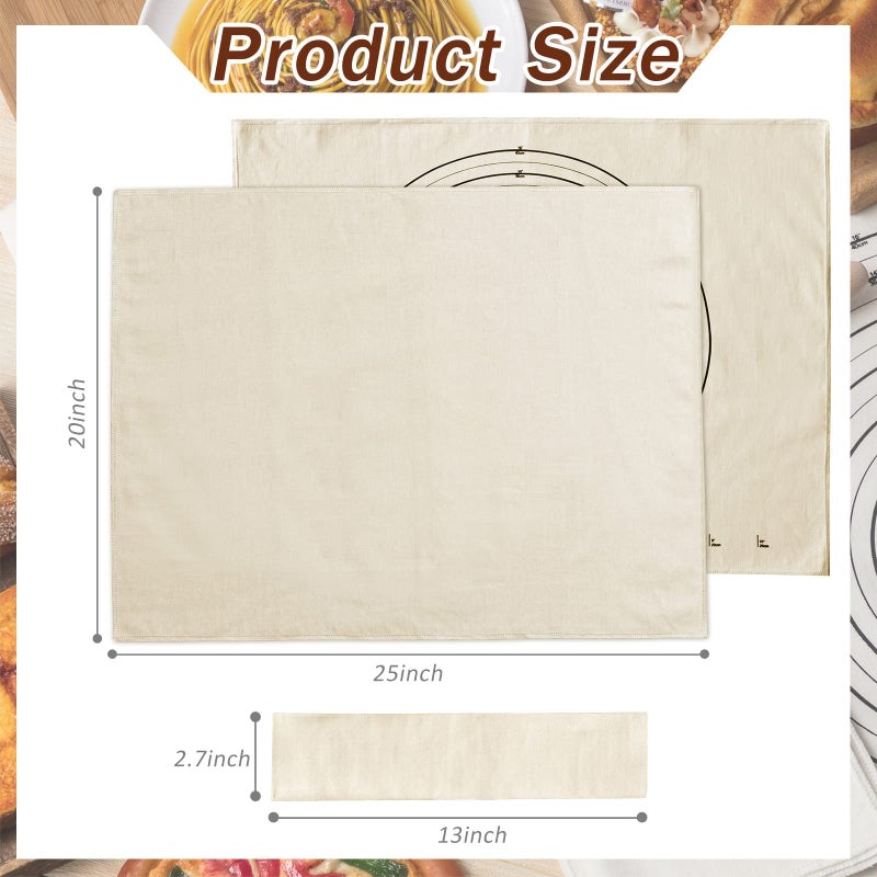 Tessco 6 Pieces Pastry Cloth and Rolling Pin Cover Set Includes 2 Pcs 25 x 20 Inch Large Cotton Pastry Mat 4 Pcs 14 x 2.5 Inch Rolling Pin Cover Sleeves for Dough Bread Pie Baking Kitchen Supplies - Image 2