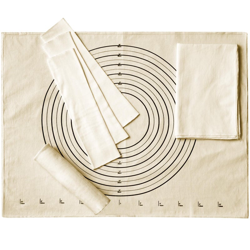 Tessco 6 Pieces Pastry Cloth and Rolling Pin Cover Set Includes 2 Pcs 25 x 20 Inch Large Cotton Pastry Mat 4 Pcs 14 x 2.5 Inch Rolling Pin Cover Sleeves for Dough Bread Pie Baking Kitchen Supplies - Image 1