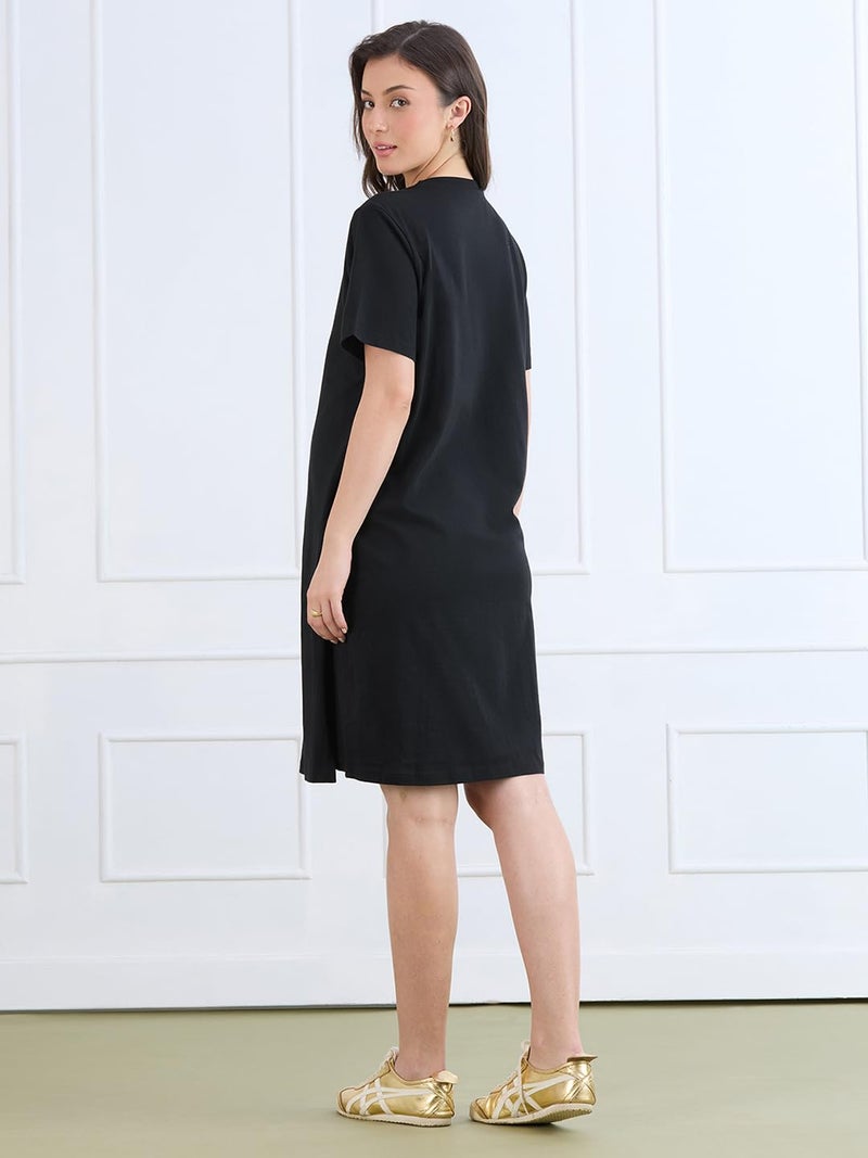 MomToBe Women's Cotton Maternity Dresses | Pregnancy Feeding Nursing Dress (Ink Black ; Medium) - Image 4