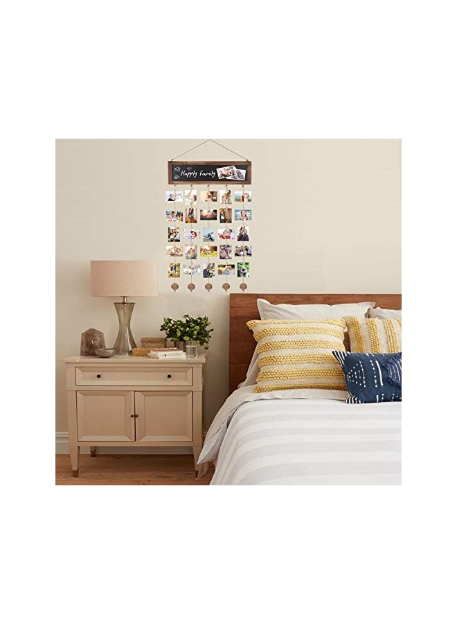 The Bros Picture Frames Collage Photo Hanging Display Picture Board Wood Rustic Frames for Wall Decor with Blackboard and 30 Clips Carbonized Black - Image 2