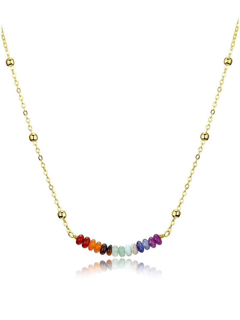 Top Plaza 7 Chakra Crystal Necklace for Women Tiny Natural Gemstone Beads Necklace 14K Gold Plated Healing Stone Necklaces Yoga Meditation Jewelry Birthday Gifts - Image 1