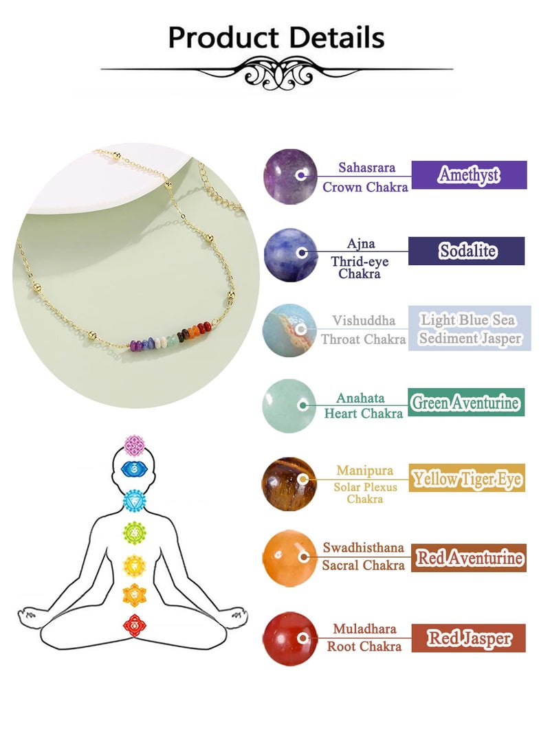 Top Plaza 7 Chakra Crystal Necklace for Women Tiny Natural Gemstone Beads Necklace 14K Gold Plated Healing Stone Necklaces Yoga Meditation Jewelry Birthday Gifts - Image 5