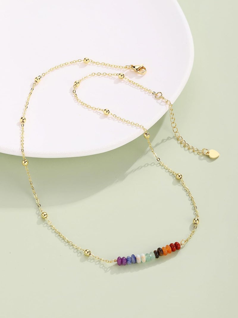 Top Plaza 7 Chakra Crystal Necklace for Women Tiny Natural Gemstone Beads Necklace 14K Gold Plated Healing Stone Necklaces Yoga Meditation Jewelry Birthday Gifts - Image 2