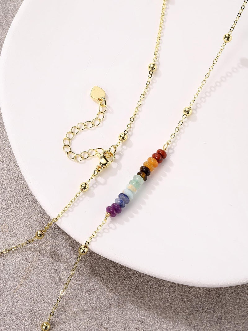 Top Plaza 7 Chakra Crystal Necklace for Women Tiny Natural Gemstone Beads Necklace 14K Gold Plated Healing Stone Necklaces Yoga Meditation Jewelry Birthday Gifts - Image 4