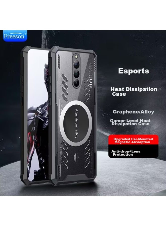 Freeson Heat Dissipation Phone Case For Nubia Red Magic 8 Pro/8 Pro+/8s Pro/8s Pro+, Full Lens Protection, Transparent Metal Magnetic Compatible With Cooling Fans, Black - Image 1