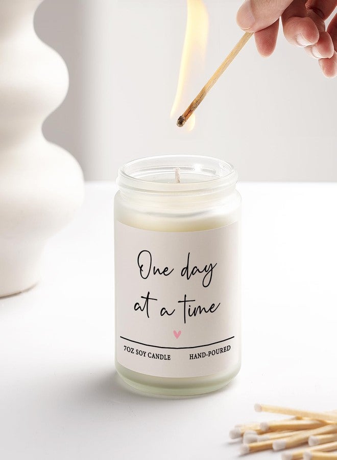 Shqiueos Get Well Gifts for Women Men, Thinking of You Gift-One Day at A Time Lavender Scented Candle 7oz, Inspirational Breast Cancer Care Present, Encouragement Sympathy Bereavement Christmas Gift - Image 5