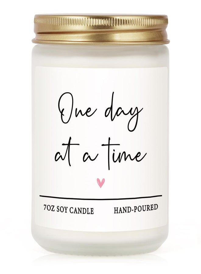 Shqiueos Get Well Gifts for Women Men, Thinking of You Gift-One Day at A Time Lavender Scented Candle 7oz, Inspirational Breast Cancer Care Present, Encouragement Sympathy Bereavement Christmas Gift - Image 1