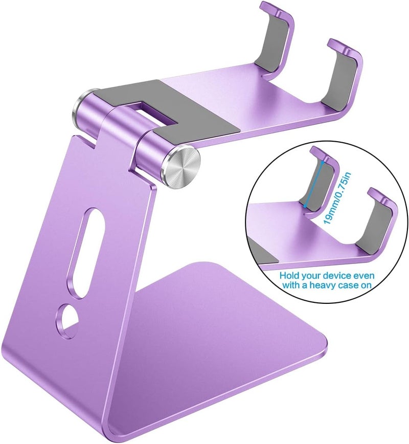 Omoton Adjustable Cell Phone Stand, C2 Aluminum Desktop Phone Holder Dock Compatible with iPhone 15 14 13 Xs XR 8 Plus 7 6, Samsung Galaxy, Google Pixel, Android Phones, Purple - Image 2