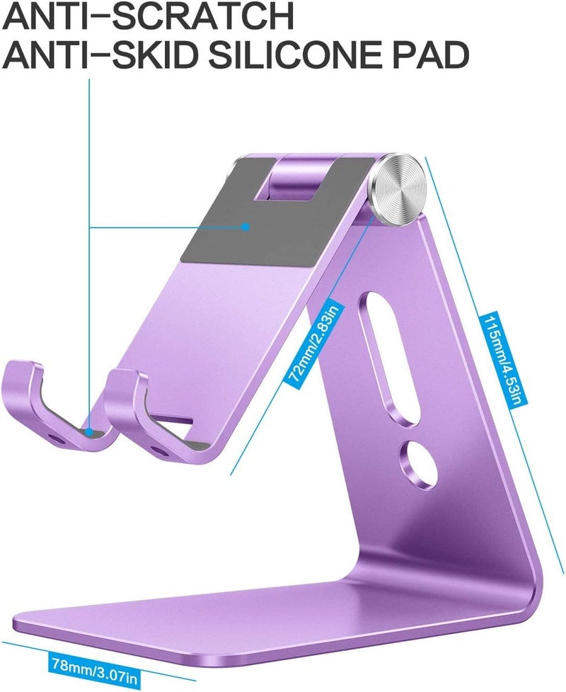 Omoton Adjustable Cell Phone Stand, C2 Aluminum Desktop Phone Holder Dock Compatible with iPhone 15 14 13 Xs XR 8 Plus 7 6, Samsung Galaxy, Google Pixel, Android Phones, Purple - Image 4