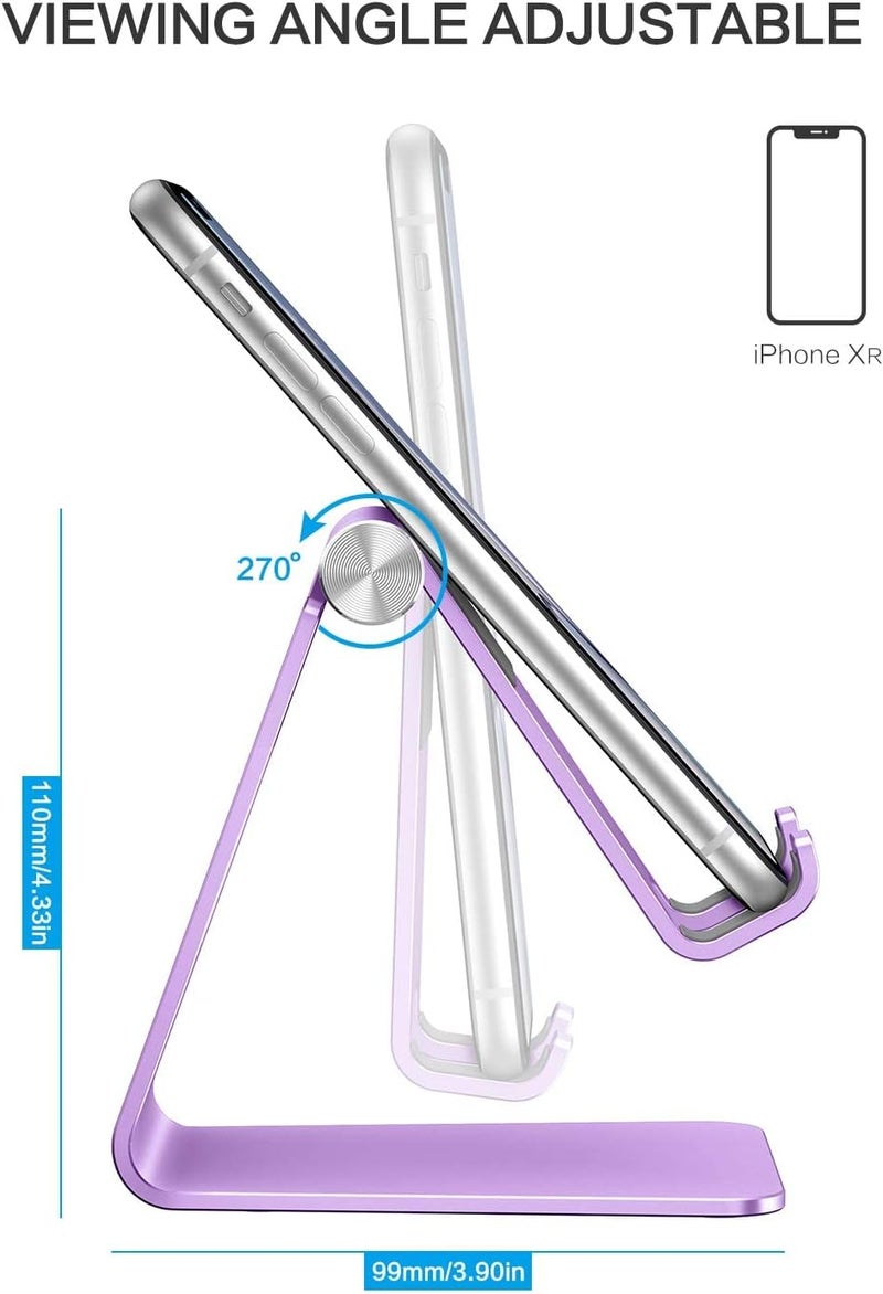 Omoton Adjustable Cell Phone Stand, C2 Aluminum Desktop Phone Holder Dock Compatible with iPhone 15 14 13 Xs XR 8 Plus 7 6, Samsung Galaxy, Google Pixel, Android Phones, Purple - Image 3