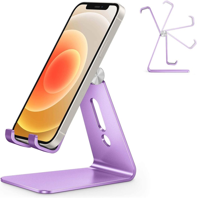 Omoton Adjustable Cell Phone Stand, C2 Aluminum Desktop Phone Holder Dock Compatible with iPhone 15 14 13 Xs XR 8 Plus 7 6, Samsung Galaxy, Google Pixel, Android Phones, Purple - Image 1