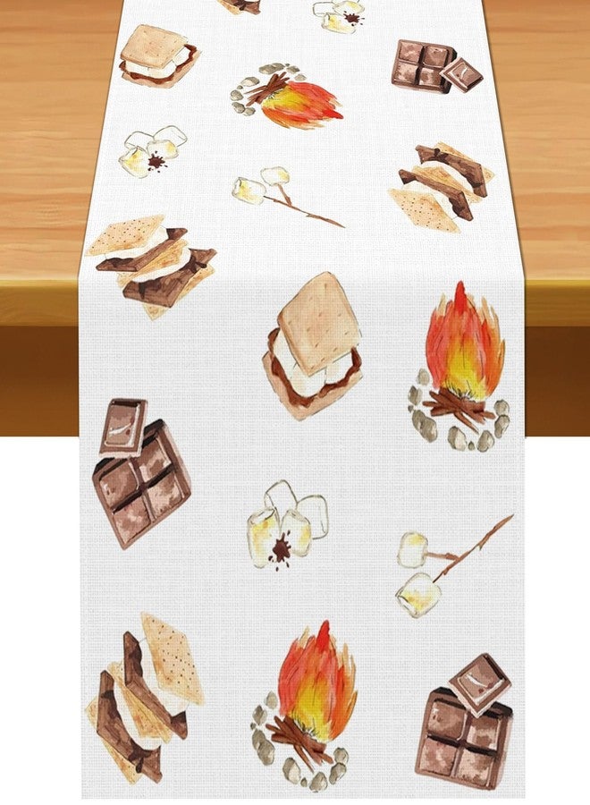 Pudodo S'Mores Table Runner Camping Themed Birthday Party Bonfire Picnic Kitchen Dining Room Home Decorations (13" x 72") - Image 1