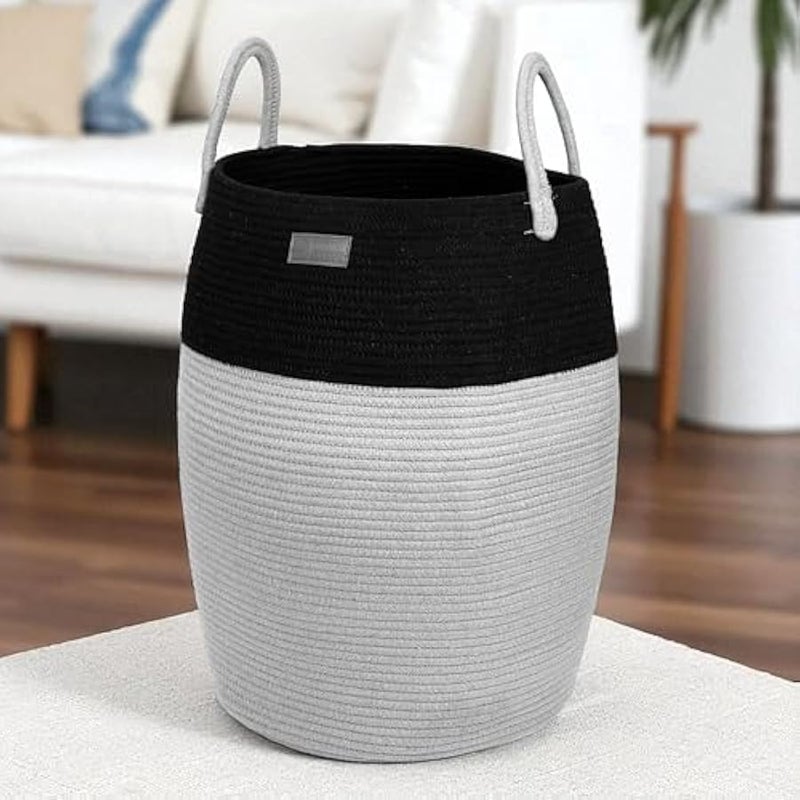 Loquat Premium Woven Rope Laundry Basket | 60L Foldable Laundry Hamper & Clothes Basket | Washing Basket & Laundry Bag | Storage Basket for Blankets, Toys, Dirty Clothes | Black & Gray - Image 5