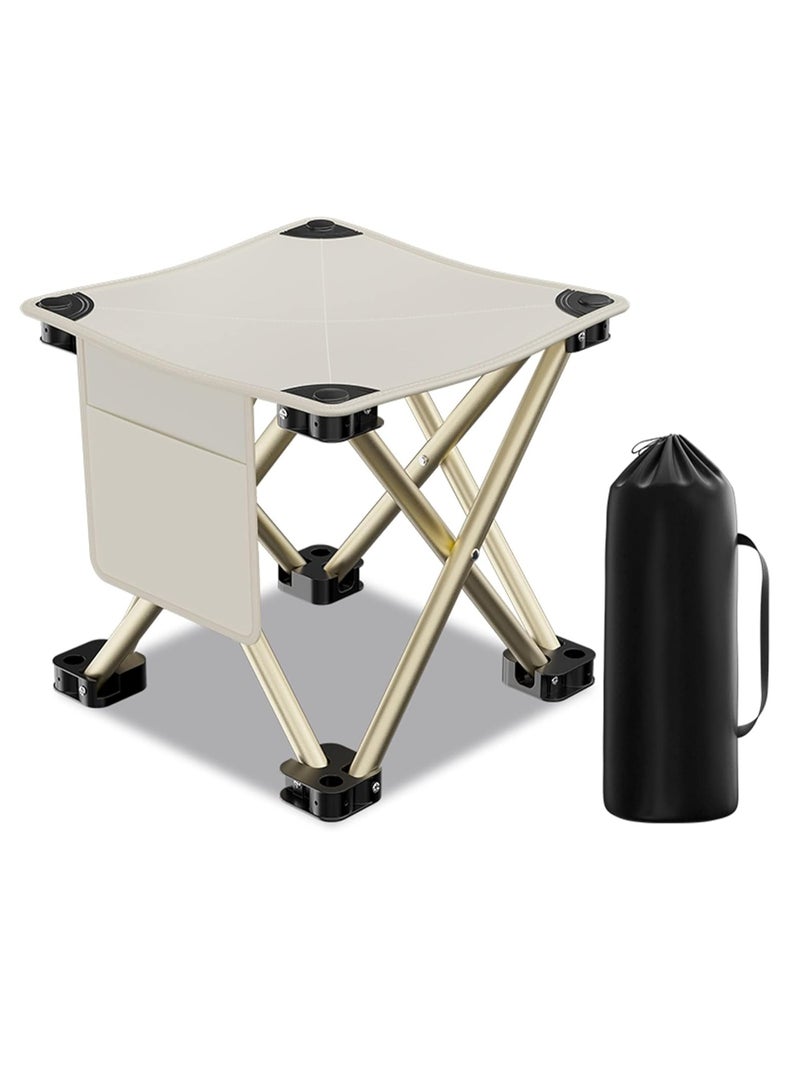 MIXDE Camping Stool, Portable Folding Stool for Outdoor Walking Hiking Fishing, Large Capacity with storage Bag (Beige)  - Image 1