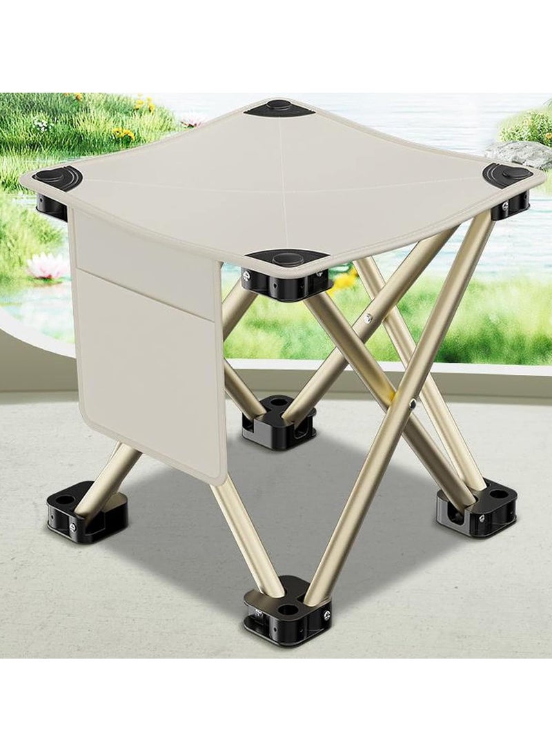 MIXDE Camping Stool, Portable Folding Stool for Outdoor Walking Hiking Fishing, Large Capacity with storage Bag (Beige)  - Image 2