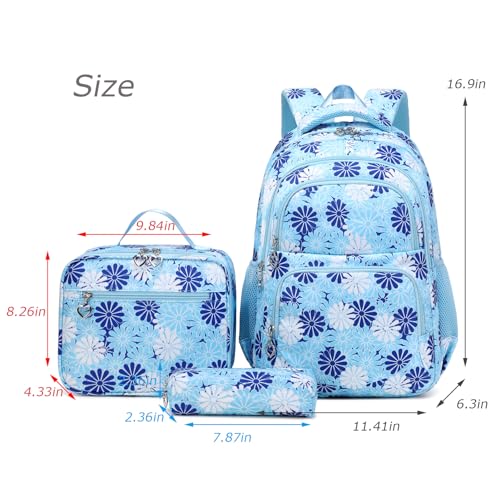 ZHIERNA Daisy Backpack for Girls Toddler Tie Dye Bookbag with Lunch Bag Preschool Simple Modern Backpack School 3pcs Set Lightweight Elementary Book bag GirlBlue - Image 3
