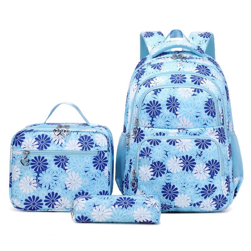 ZHIERNA Daisy Backpack for Girls Toddler Tie Dye Bookbag with Lunch Bag Preschool Simple Modern Backpack School 3pcs Set Lightweight Elementary Book bag GirlBlue - Image 2