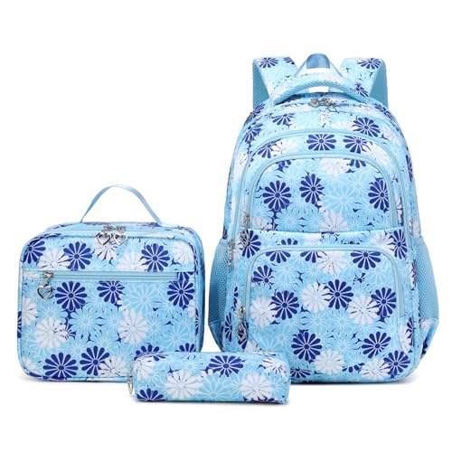 ZHIERNA Daisy Backpack for Girls Toddler Tie Dye Bookbag with Lunch Bag Preschool Simple Modern Backpack School 3pcs Set Lightweight Elementary Book bag GirlBlue - Image 1