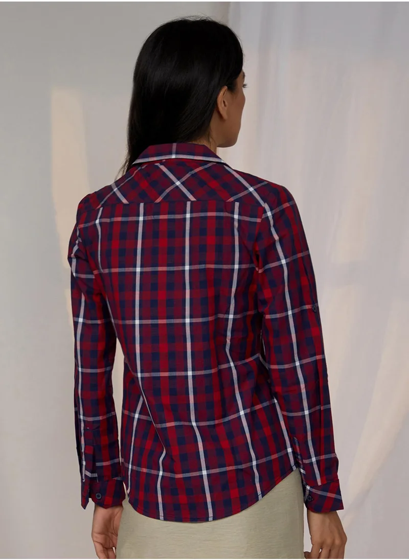 PINACOLADA Women's Apple Red & Navy Blue Tartan Plaid Shirt