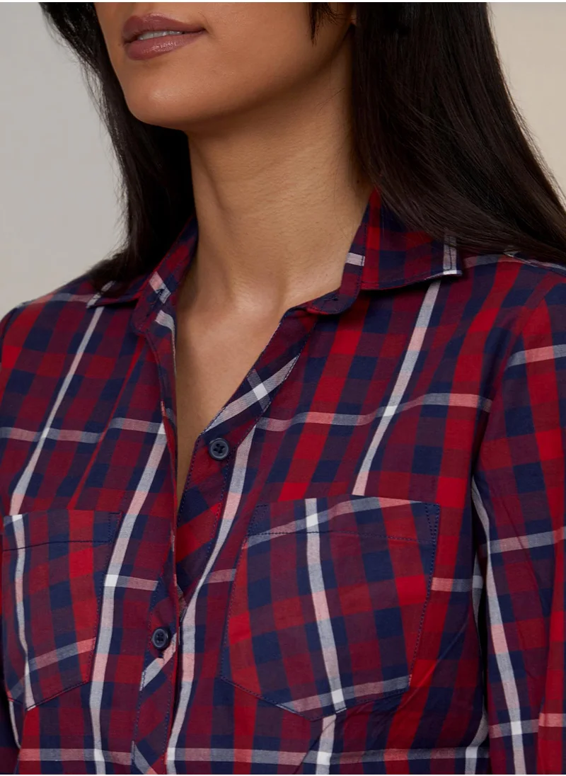 PINACOLADA Women's Apple Red & Navy Blue Tartan Plaid Shirt