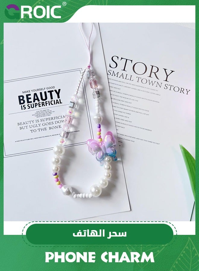 GROIC Cell Phone Lanyard Strap Charms, Handmade Colorful Beaded Butterfly Charms for Women Girl, Rainbow Keychain  - Image 3