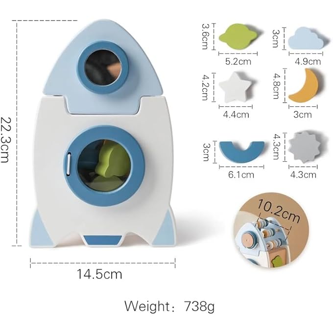 لعبة صاروخ خشبي مونتيسوري للأطفال من عمر 1-3 سنوات - مصنف أشكال تعليمي للأولاد والبنات - تعلم الألوان والأشكال - هدية لعبة آمنة للأطفال، هدية عيد الميلاد ذات طابع فضائي - Image 4