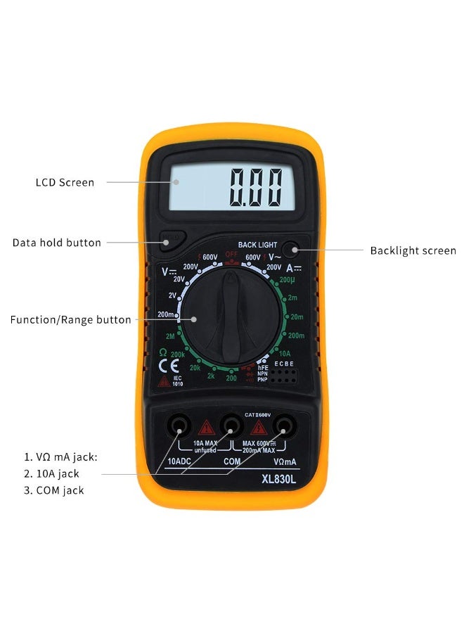 FIXER Electrical Digital Multimeter Handheld Data Hold Electronic Amp Volt Current Ohm Voltage Meter for Transistor Test & Diode Test Support Backlight Screen - Image 4