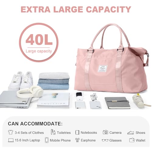 HYC00 Travel Duffel Bag,Weekender Overnight Bag for Women,Carry-on Bag with Wet Pocket,Gym Bag,Extra Large,Pink - Image 2