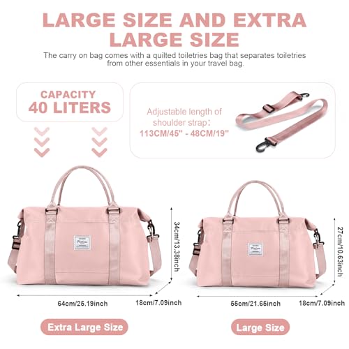 HYC00 Travel Duffel Bag,Weekender Overnight Bag for Women,Carry-on Bag with Wet Pocket,Gym Bag,Extra Large,Pink - Image 3