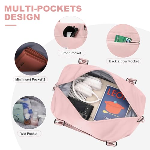 HYC00 Travel Duffel Bag,Weekender Overnight Bag for Women,Carry-on Bag with Wet Pocket,Gym Bag,Extra Large,Pink - Image 4