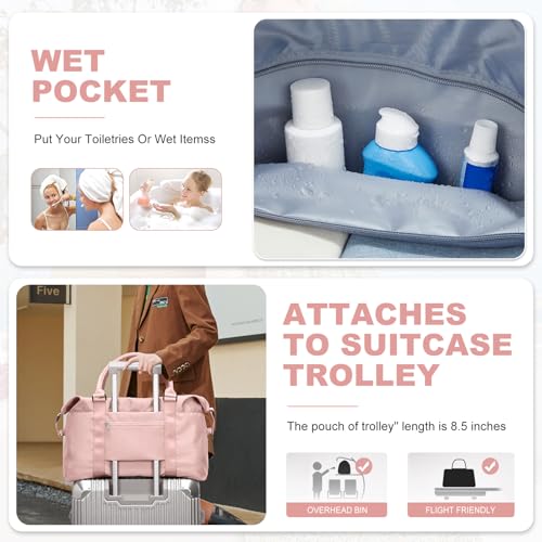 HYC00 Travel Duffel Bag,Weekender Overnight Bag for Women,Carry-on Bag with Wet Pocket,Gym Bag,Extra Large,Pink - Image 5